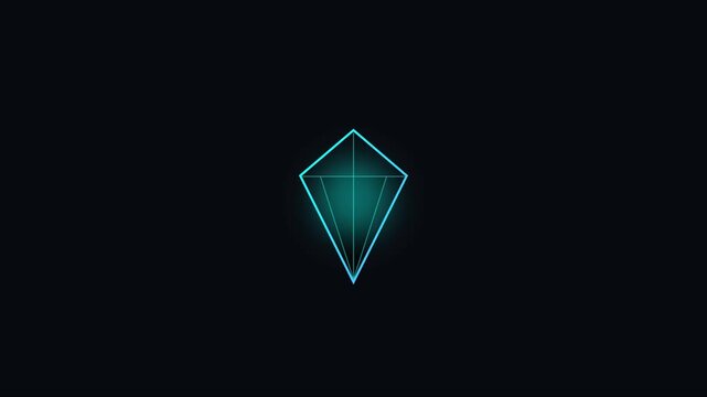 Glowing neon diamond geometric shape animation on dark 4k background