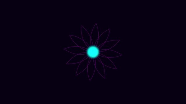 Glowing neon flower mandala animation: abstract geometric pulsing light pattern 4k
