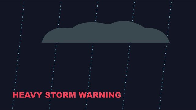 Heavy storm warning animated with rain and cloud for weather forecast and emergency alert broadcasts animation 4k
