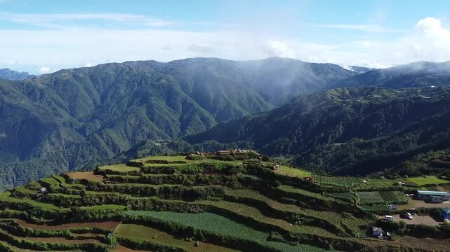 Morning Clouds Over Atok Benguet Terraced Highlands Drone Footage