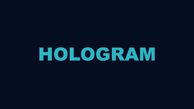 Hologram text animation on dark background, futuristic digital signage and cyberpunk motion 4k