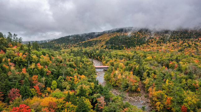 Autumn colors at the Albany Covered Bridge off the Kancamagus Highway - New Hampshire	