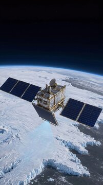 Aerospace Engineering Visualization Of Polar Orbit Satellite In Outer Space