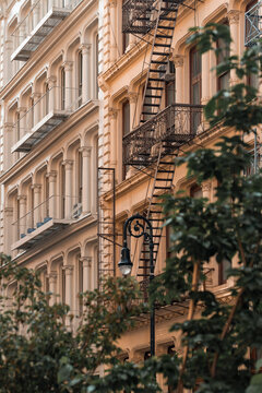 Street perspective of architecture in Tribeca Manhattan, New York City. SoHo, Chinatown, Financial District, Little Italy, Nolita