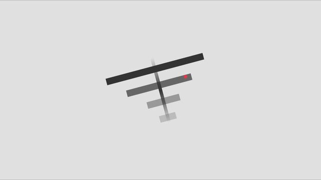 Minimalist abstract loading spinner animation with rotating geometric bars on a clean grey 4k background