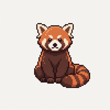  Pixel art illustration of red panda sitting 
