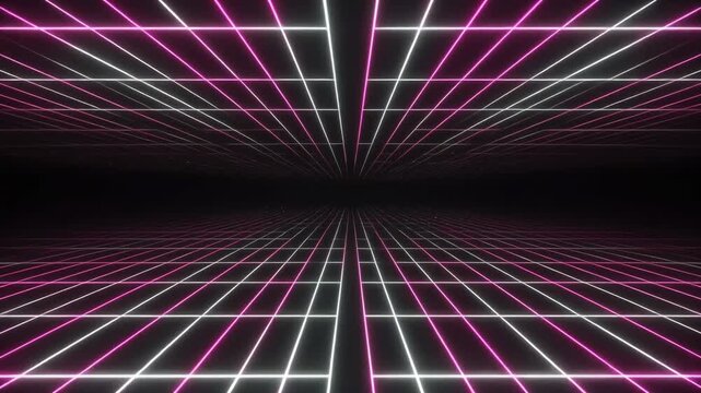 Cyberpunk Neon Grid Tunnel Perspective 4K Generative AI