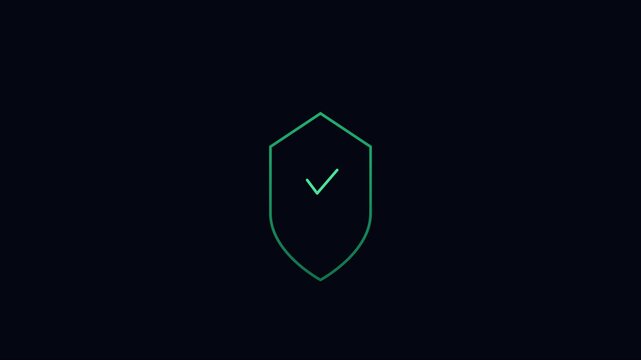 Minimalist green shield with checkmark animation for cybersecurity and data protection concepts 4k
