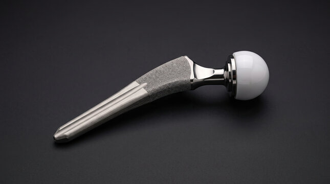 Titanium hip replacement implant with white ceramic femoral head
