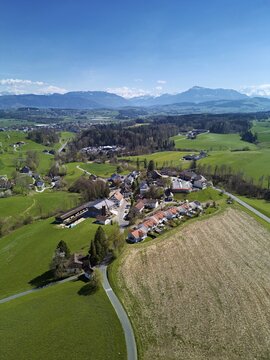 Meienberg hamlet with the Rigi in the back, Sins, Freiamt, Aargau Canton, Switzerland