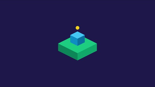 Minimalist isometric 3 d geometric shapes animation with floating sphere on dark blue 4k background