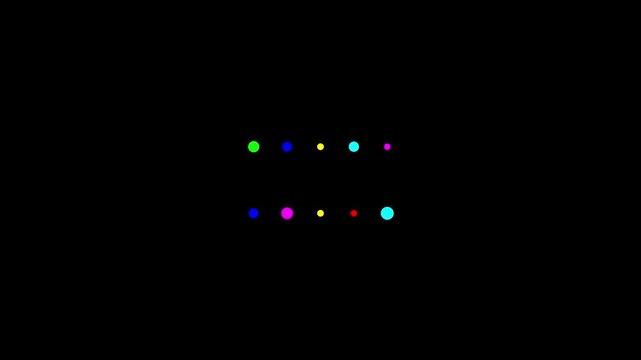 Minimalist loading animation with pulsing red and green dots on 4k black background, progress indicator