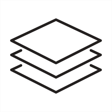 Minimalist vector line art icon depicting stacked layers or sheets in a perspective view with sheet icon