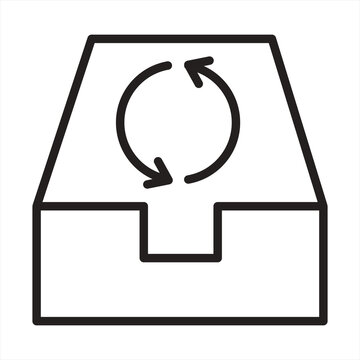 Minimalist outline icon representing an archive box with a circular loading or refresh sync arrow symbol