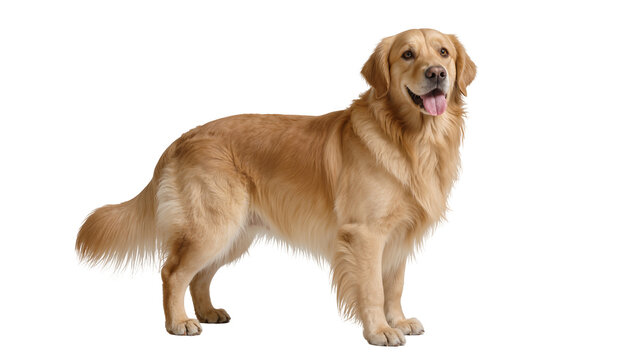 Golden Retriever dog standing attentively, isolated on transparent background