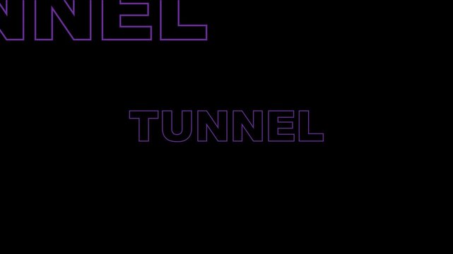 Neon tunnel typography motion abstract purple text animation on 4k black background