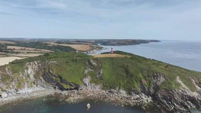 Gribbin Daymark over Gribbin Head from a drone, Fowey Estuary, Fowey, Cornwall, England
