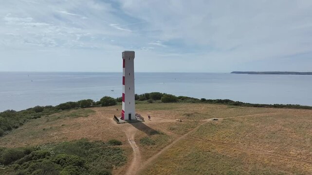 Gribbin Daymark over Gribbin Head from a drone, Fowey Estuary, Fowey, Cornwall, England