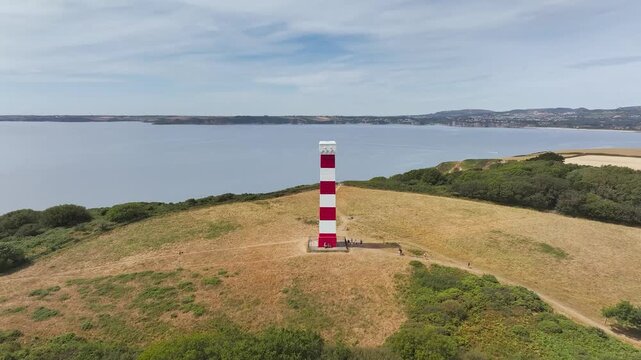 Gribbin Daymark over Gribbin Head from a drone, Fowey Estuary, Fowey, Cornwall, England