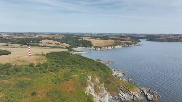 Gribbin Daymark over Gribbin Head from a drone, Fowey Estuary, Fowey, Cornwall, England