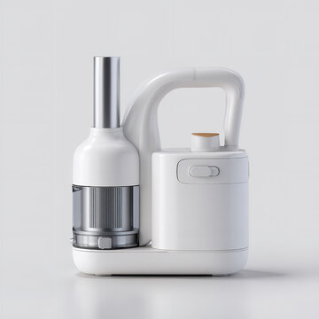 Modern White Handheld Vacuum Cleaner with Silver Metallic Extension Pipe and Handle Isolated on White Background