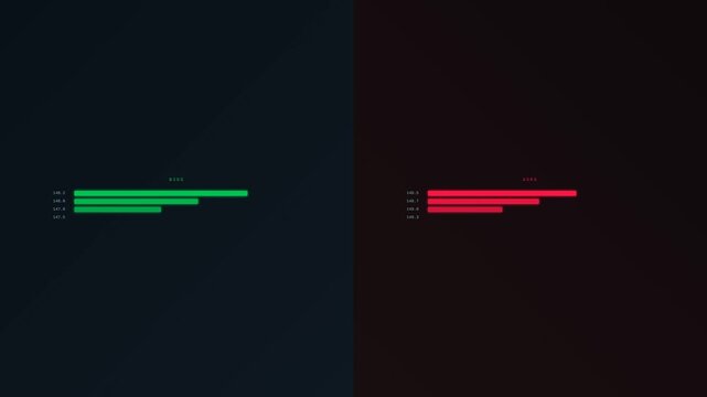 Dynamic motion of colorful digital lines in a split-screen video display for technology and data visualization.