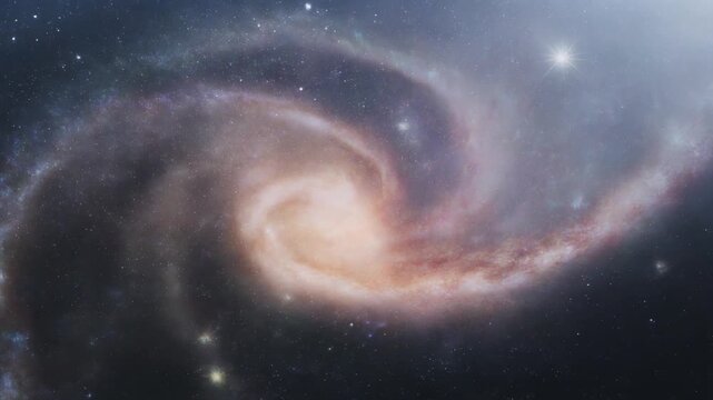 Vibrant Spiral Galaxy Swirling in Deep Space, Cosmic Nebula Clouds, Starfield