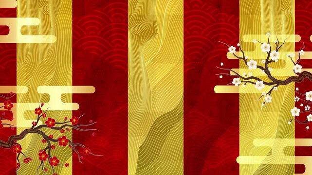 Traditional Japanese Red and Gold Pattern 4K