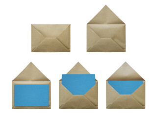 Gentle kraft envelopes featuring light blue blank note cards perfect for baby boy showers and winter holiday greetings on a transparent background © Valeri