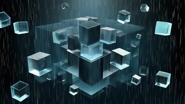Abstract 3D Cubes Network Structure, Futuristic Digital Data Blocks Background