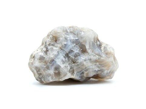 Rough feldspar mineral specimen with translucent white and gray
