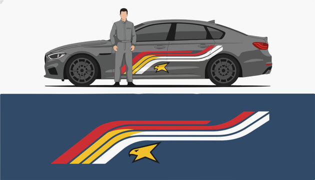 Custom vehicle side body decal graphic design with eagle emblem.