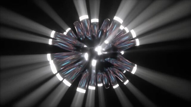 Abstract 3D Orb Exploding with Light Rays, Futuristic Digital Art