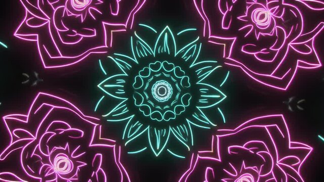 Neon Mandala Kaleidoscope Pattern - Pink and Teal Geometric Abstract Background