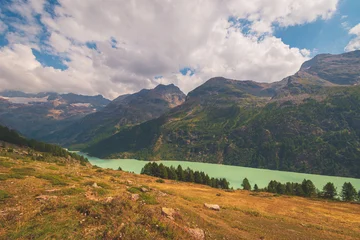 Fotobehang Olijf A picturesque landscape view of Lago de Place Moulin in the Aosta valley (Alps, Italy)  © k.dei