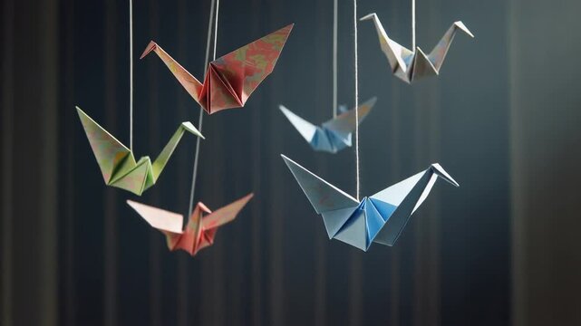 Origami Cranes Mobile Hanging, Japanese Paper Folding Art, Lucky Symbol, Delicate Decoration