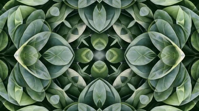 Kaleidoscope Pattern of Green Leaves, Symmetrical Nature Abstract