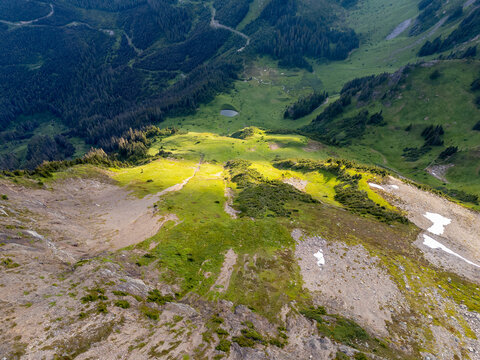 Aerial View Of Mountain Valley Meadow With Small Lake Near Chilliwack, British Columbia, Canada