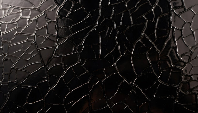 Cracked glossy black patent leather texture background