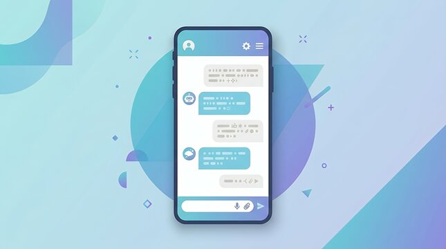 Artificial intelligence conversational chat mobile application interface screen presentation template on modern flat backdrop layout chatbot mobile app concept flat design application screen mockup