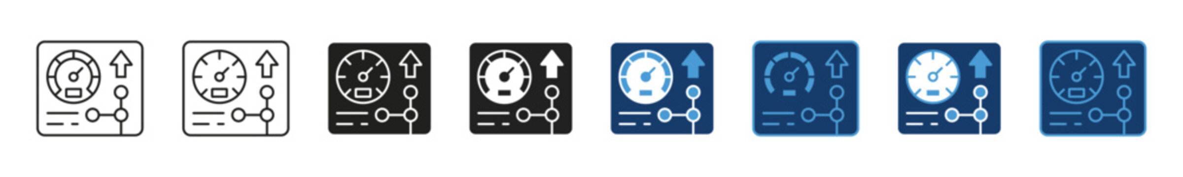 Speed optimization performance dashboard icon set, network workflow analytics symbol, vector illustration