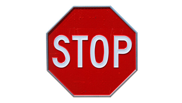 Red octagonal stop sign with white lettering, isolated on transparent background