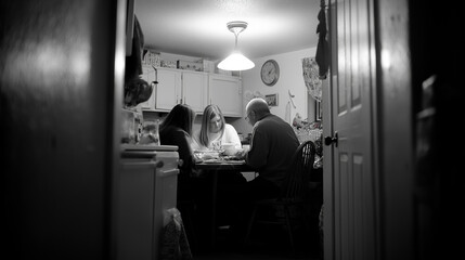 Fototapeta premium Family gathered around kitchen table