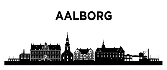 Obraz premium Aalborg Denmark City Skyline Silhouette Isolated on White Background