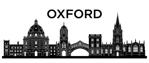 Fototapeta premium Oxford City Skyline Silhouette, Black and White Landmark Vector Illustration