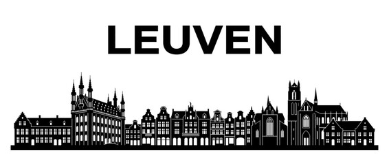 Obraz premium Leuven Belgium City Skyline Silhouette Black and White Landmarks Isolated Vector Illustration