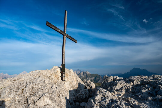Sass de Stria, Veneto, Italy. It stands 2,477 meters high. During World War I, the area was the scene of fighting between Italy and Austria-Hungary.
