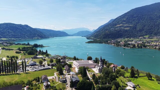 Ossiach and Lake Ossiach with Ossiach Abbey in Carinthia, Austria