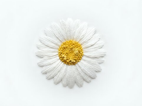 White daisy flower with bright yellow center on clean white