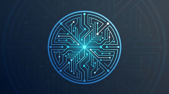 Abstract Geometric Network Line and Dot Node Emblem Connected digital circuit icon forming a dynamic round technological symbol for modern tech brandingtechnology connection line dot circle